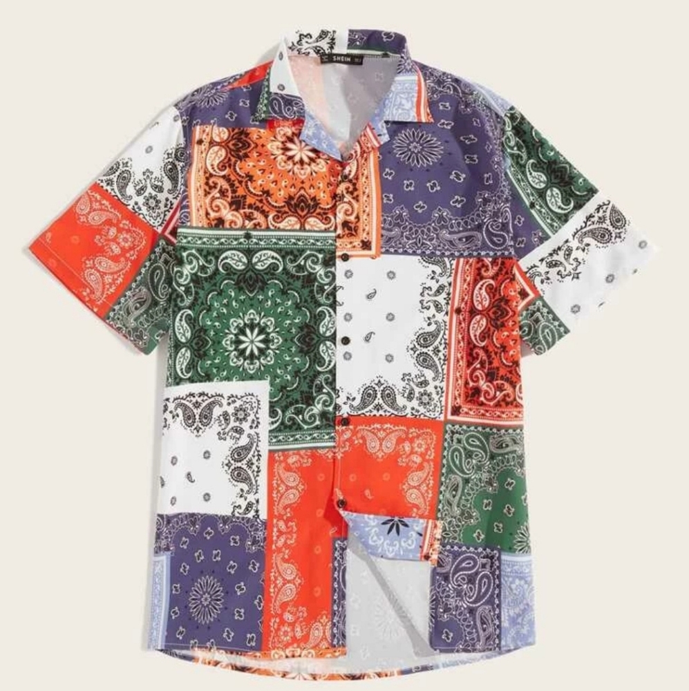 NEW Multicolored bandana patchwork collar shirt